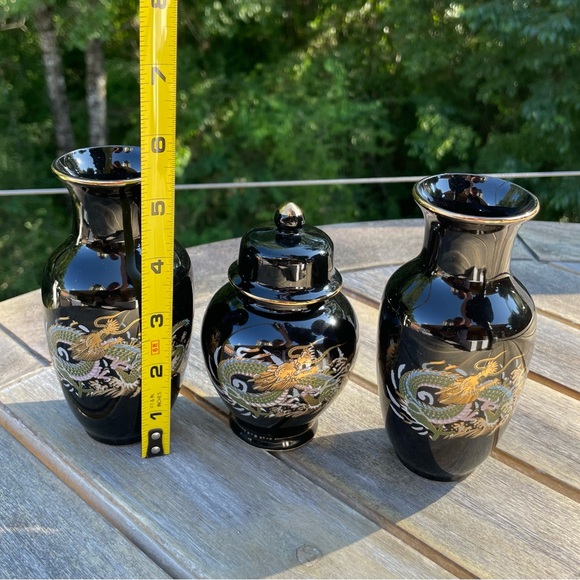 Cabinet set - 3 parts, 2 Vases 1 Temple Jar - Vintage - Dragon - ceramic - Picture 8 of 8